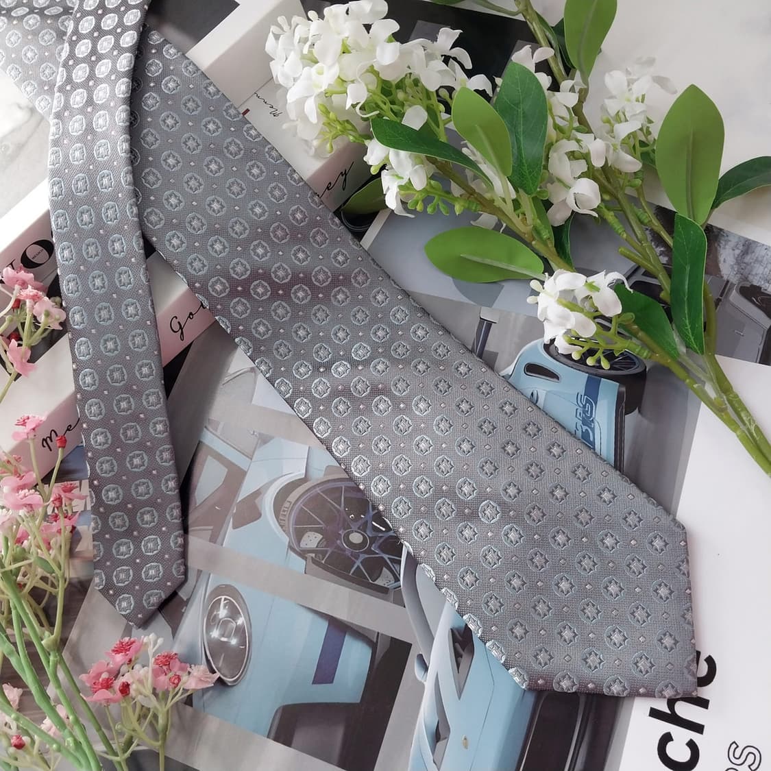 마이클코어스 실크 그레이 패턴 넥타이 8.3cm A+등급 K2129 상품이미지7