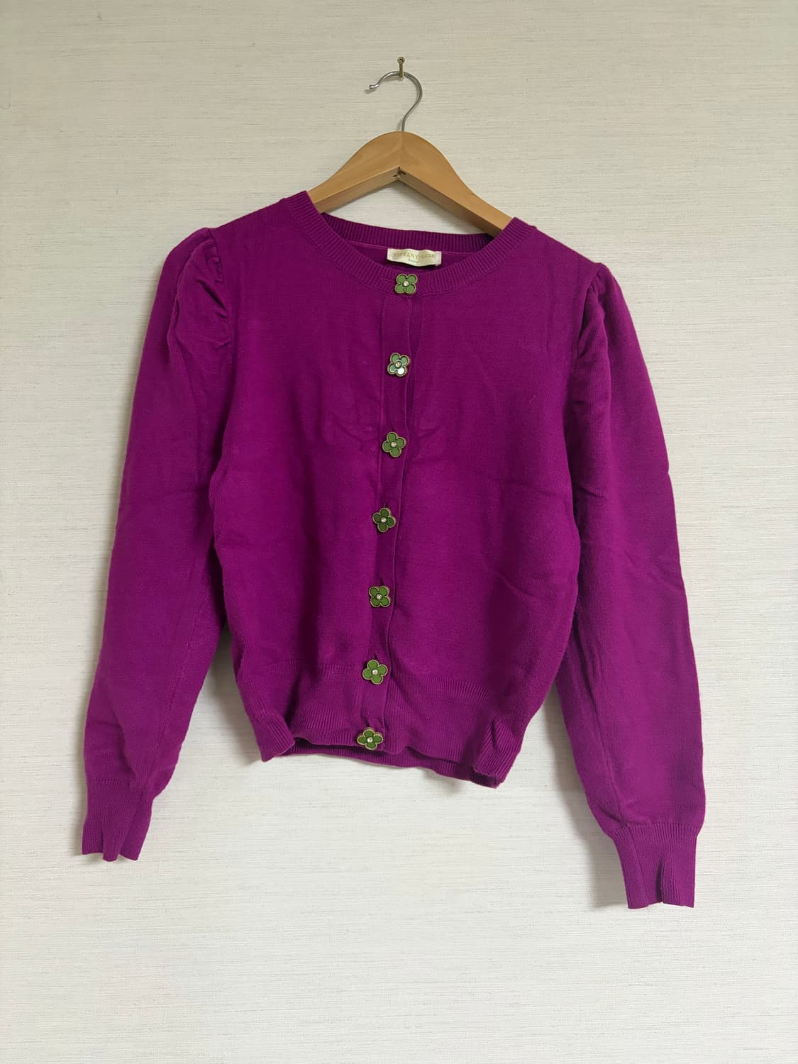 플라워 버튼 퍼프 소매 가디건 상품이미지1