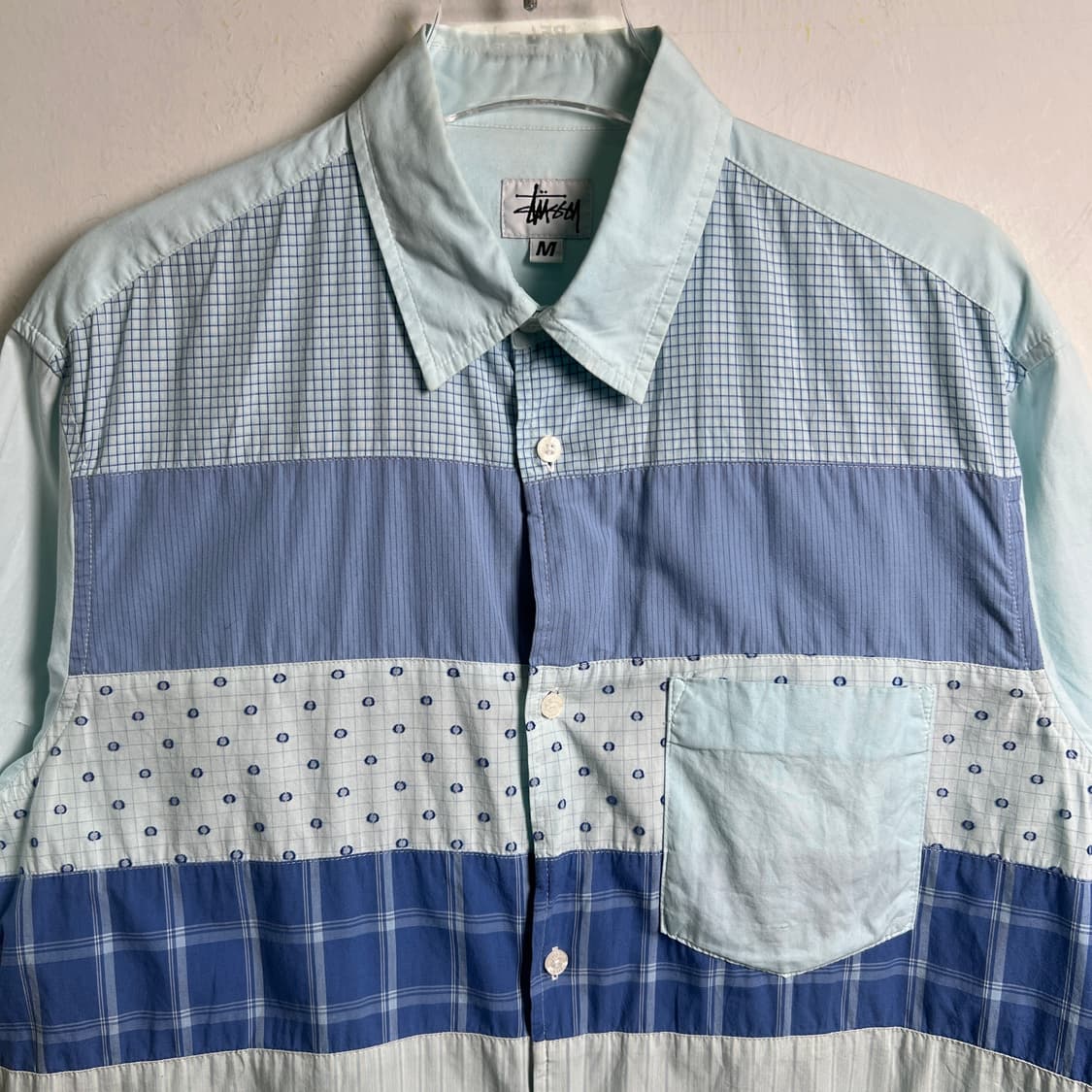 90's stussy 올드 스투시 멀티 패턴 패치워크 반팔 셔츠 M 상품이미지5