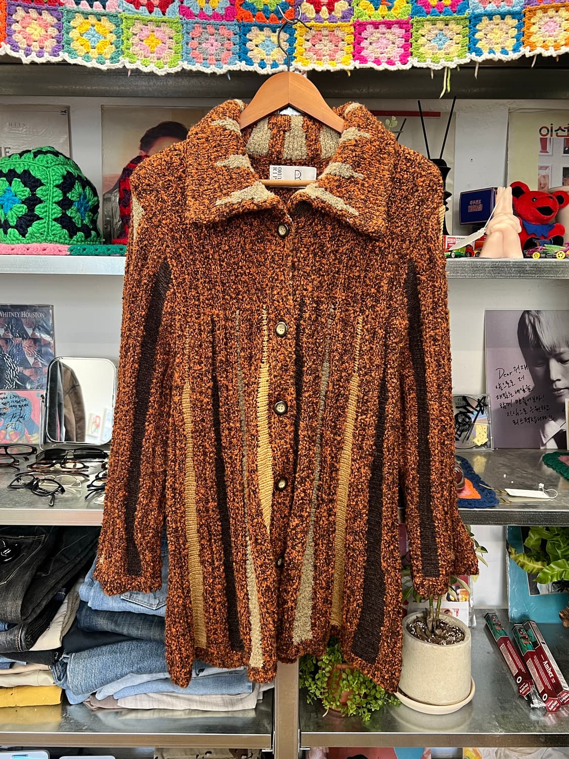 Vintage Brown Stripe Knit Long Jacket 상품이미지1