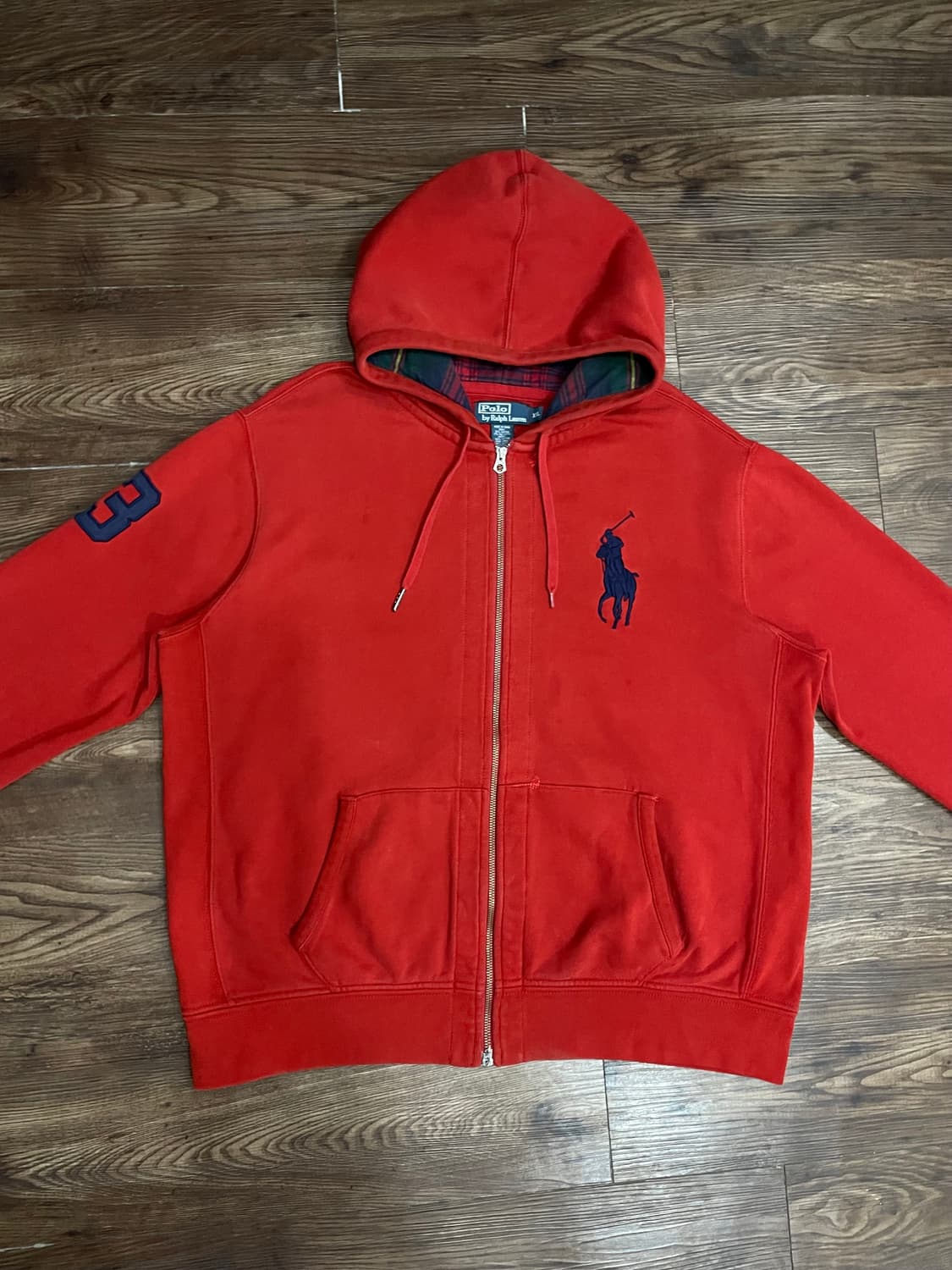 폴로 랄프로렌 빅포니 체크 후드집업 레드 상품이미지1
