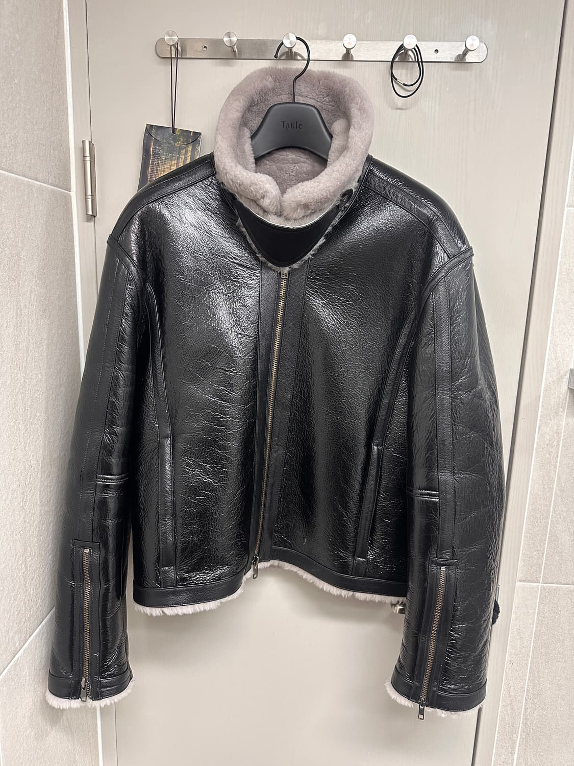 엘무드 바이커 크랙 램스킨 시어링 무스탕 블랙 46사이즈 판매 상품이미지8