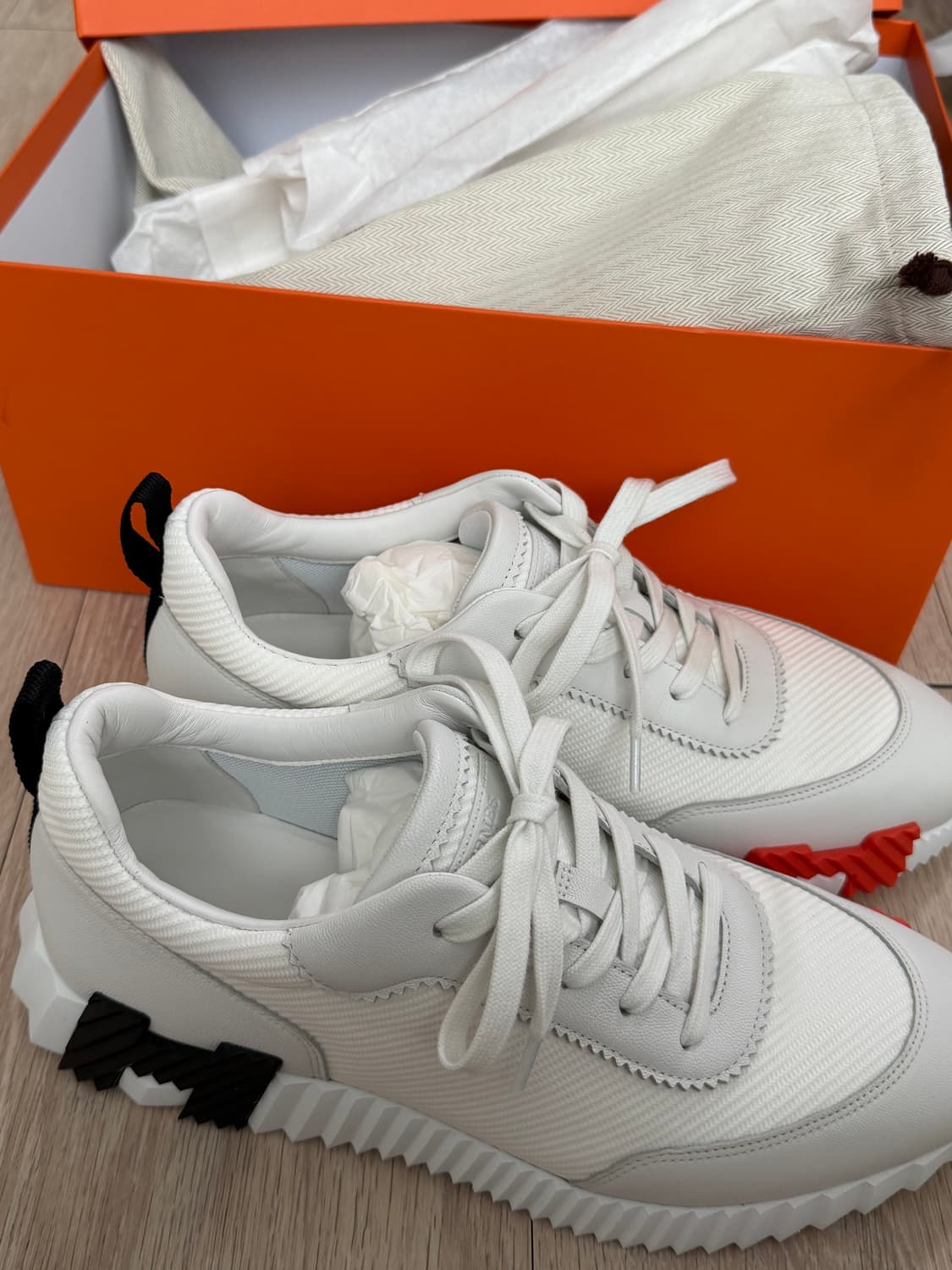 [새상품] 에르메스 바운싱 스니커즈 캔버스 스웨이드 고트스킨&블랑오랑쥬 상품이미지4