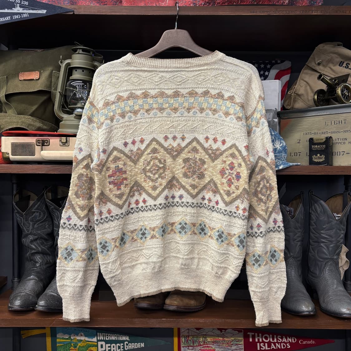 90s 사우스코스트 이태리 엠보싱 페어아일 패턴 울 스웨터 N559 상품이미지2