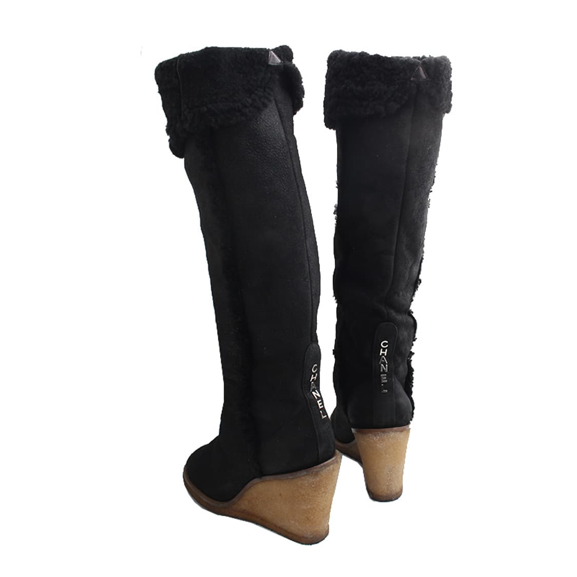 샤넬 무스탕 블랙 웨지 부츠 240 상품이미지4