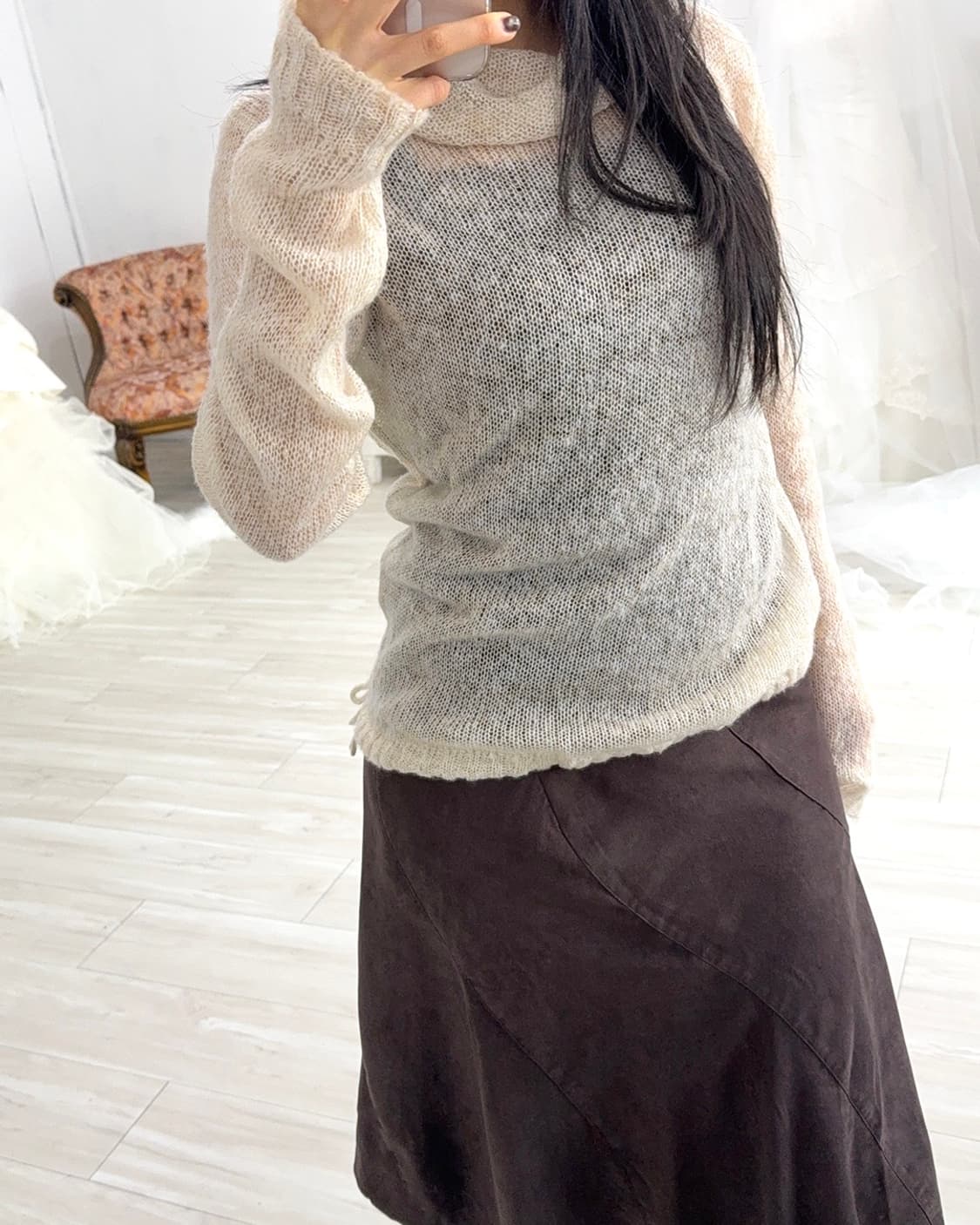 Light apricot Beige Ribbed Knit Turtlene 상품이미지7