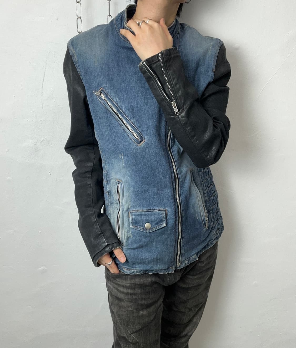 Glamb Waxed Sleeve Denim Rider Jacket 상품이미지2