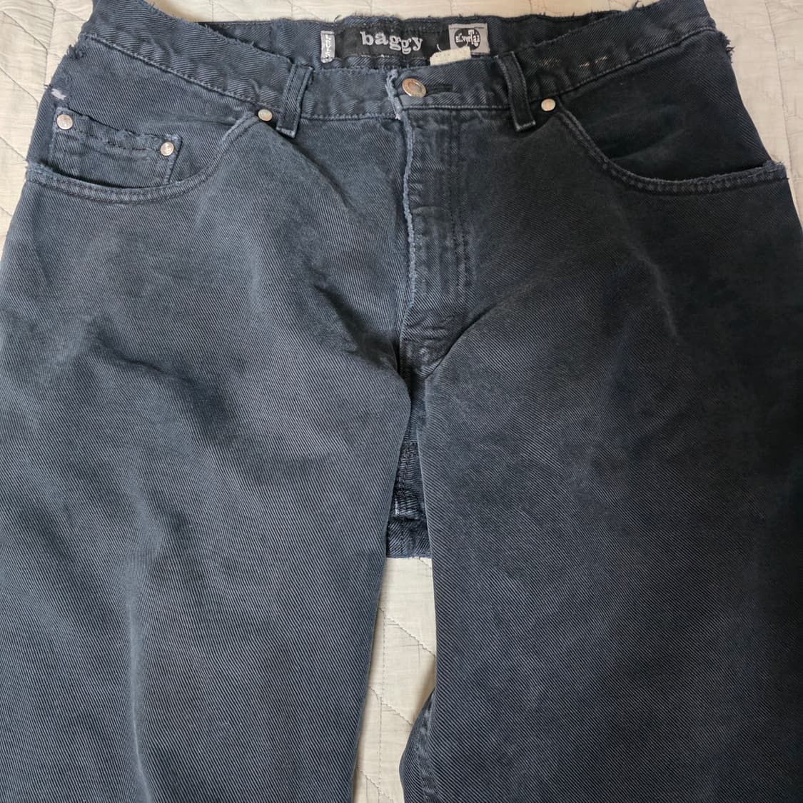 [33X28] 90s 빈티지 리바이스 실버탭 배기핏 트래쉬드 블랙진 상품이미지2