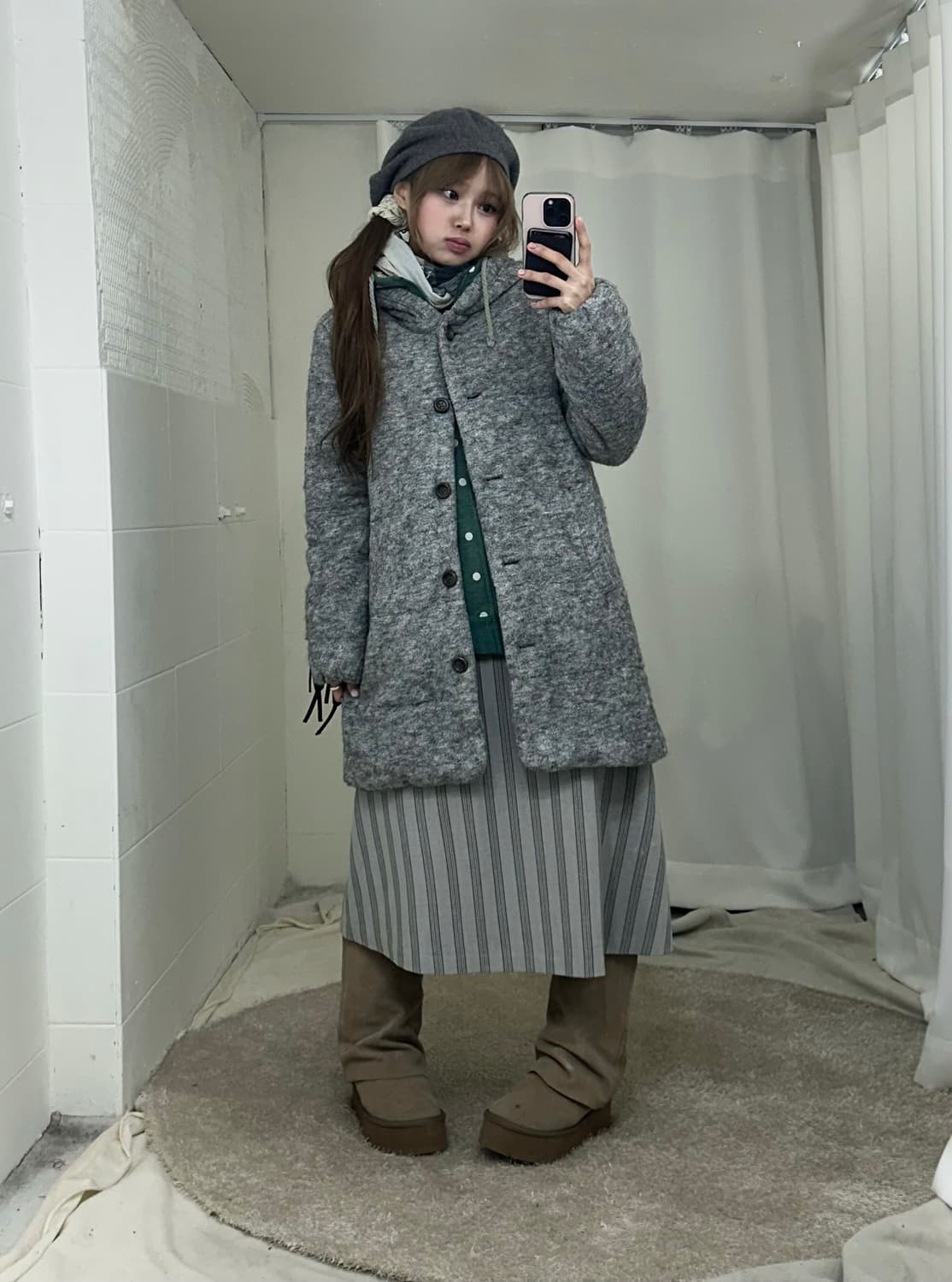 데일리 도트 하구미 니혼진 코트 코디세트 상품이미지2