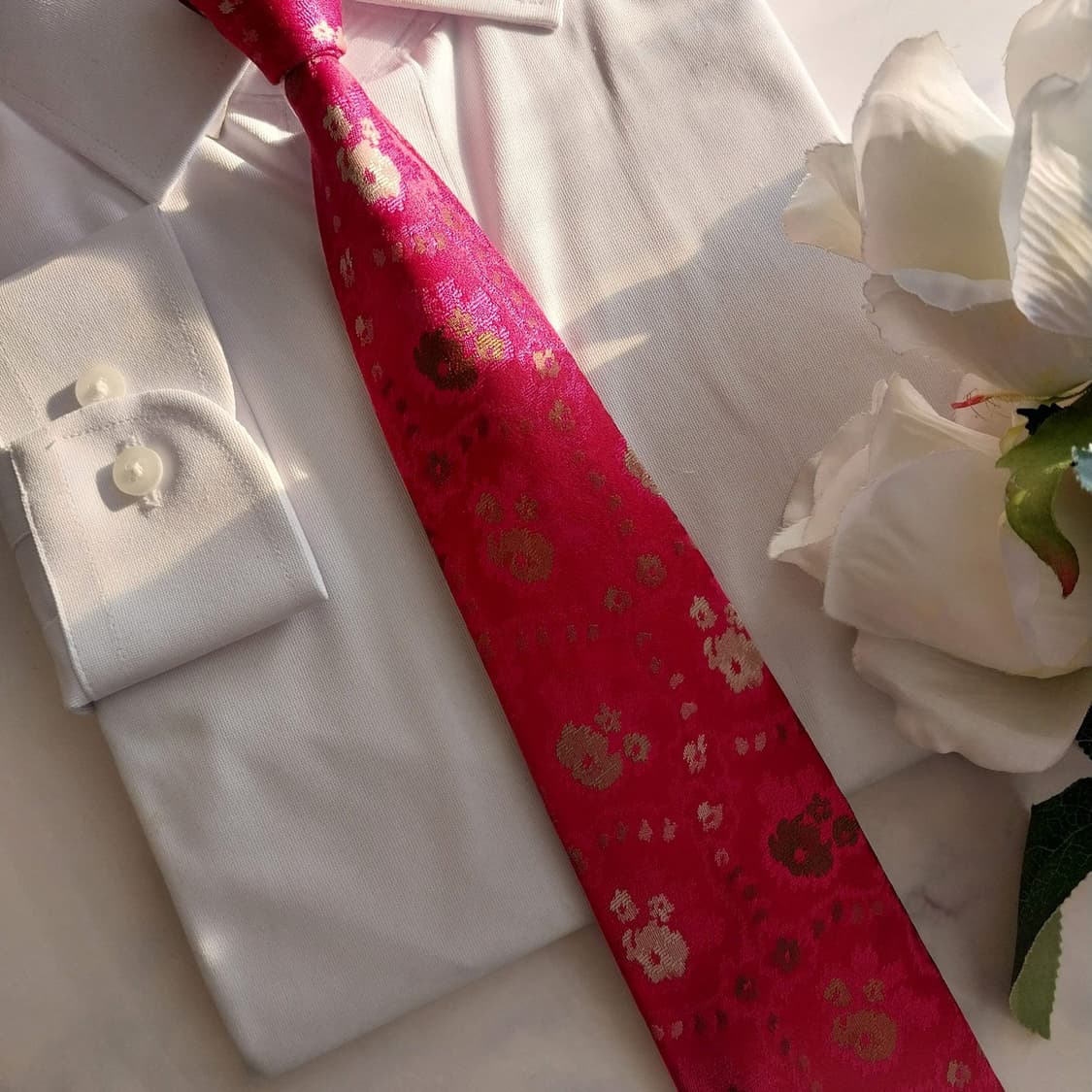 겐조 실크 진핑크 플라워 자카드 넥타이 9cm A+등급 K1358
 상품이미지8