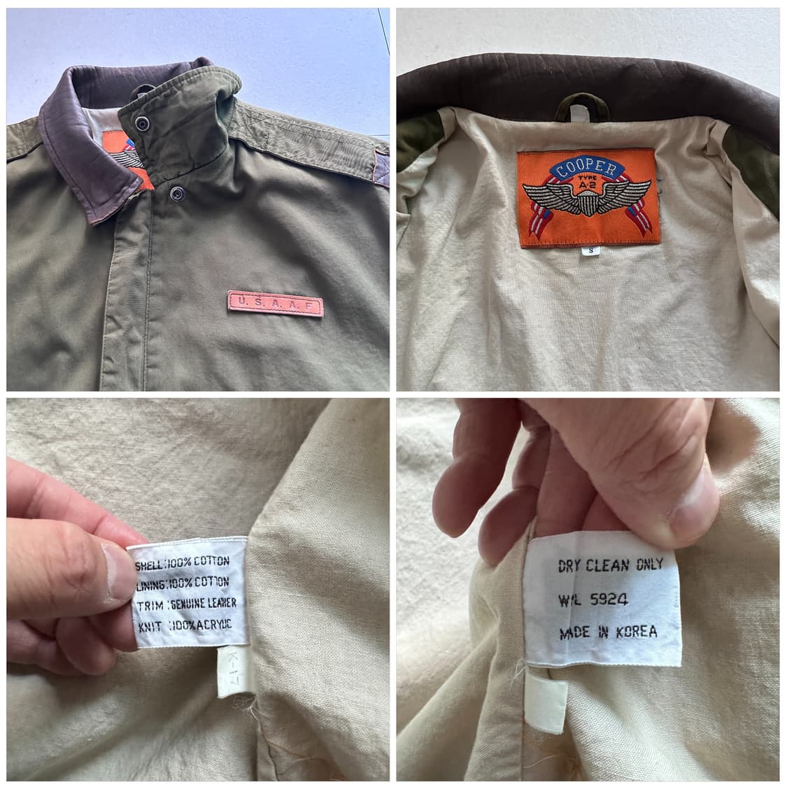 90s 쿠퍼 A-2 타입 코튼 플라이트 자켓 S 가죽 카라 상품이미지5