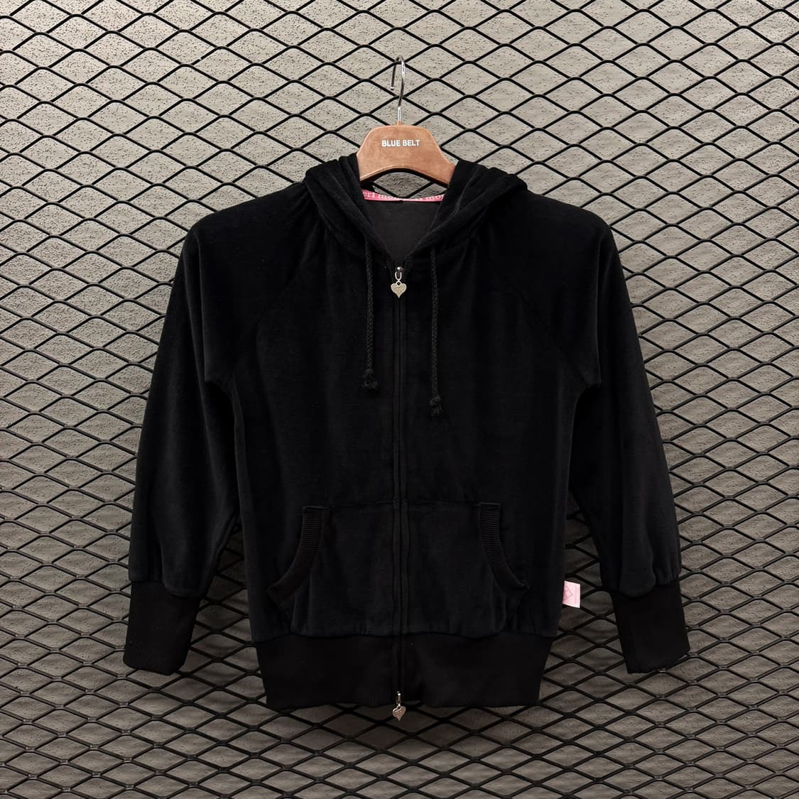 JPN VINTAGE 벨벳 크롭 후드집업 2-WAY지퍼 롱시보리 빅후드 상품이미지2