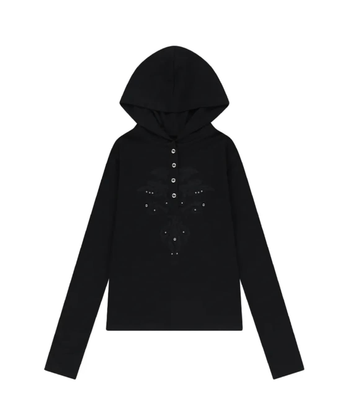 Studded Leaf Hooded Long Sleeve (Black) 상품이미지1