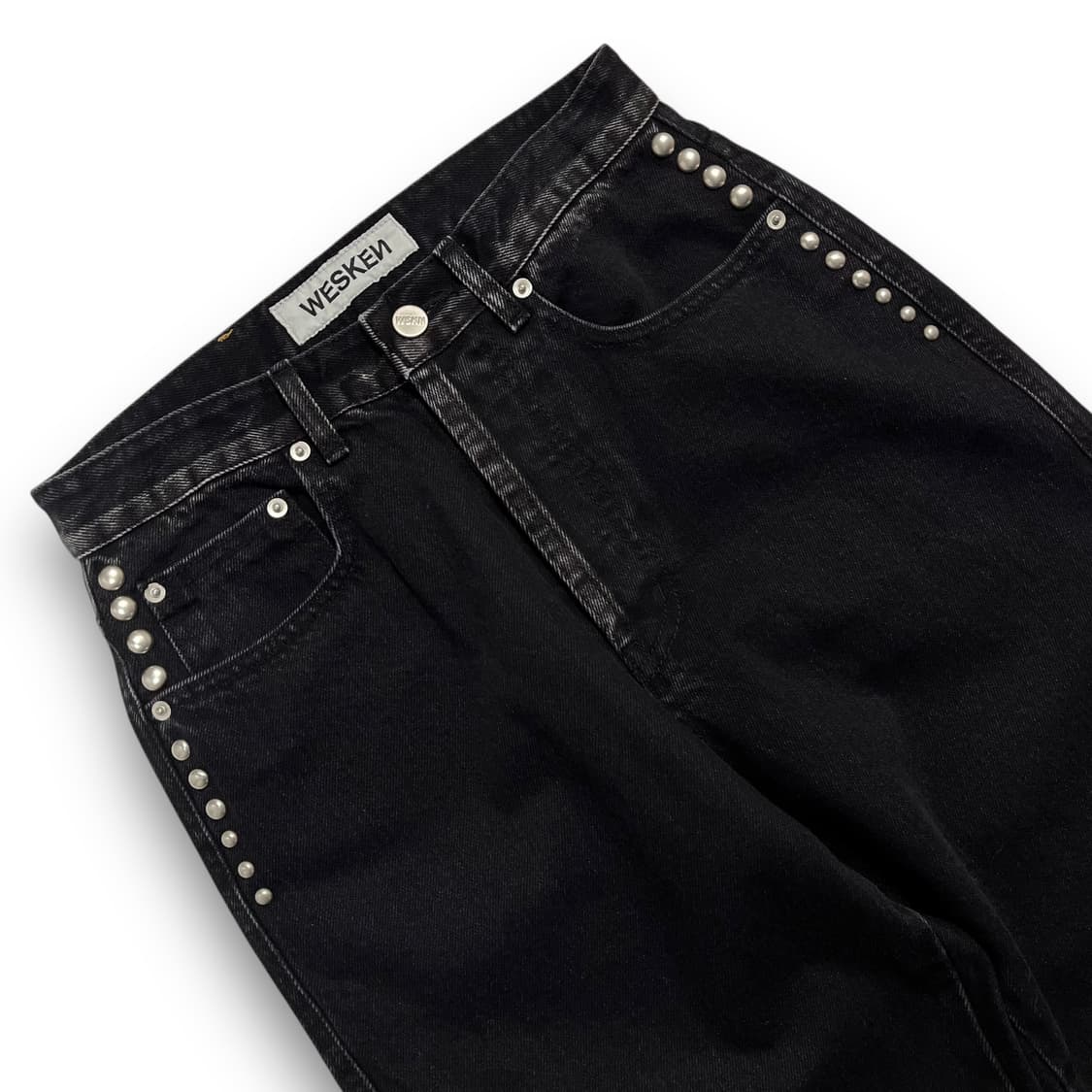 WESKEN 사이드 스터드 와이드 흑청 데님 팬츠 상품이미지2