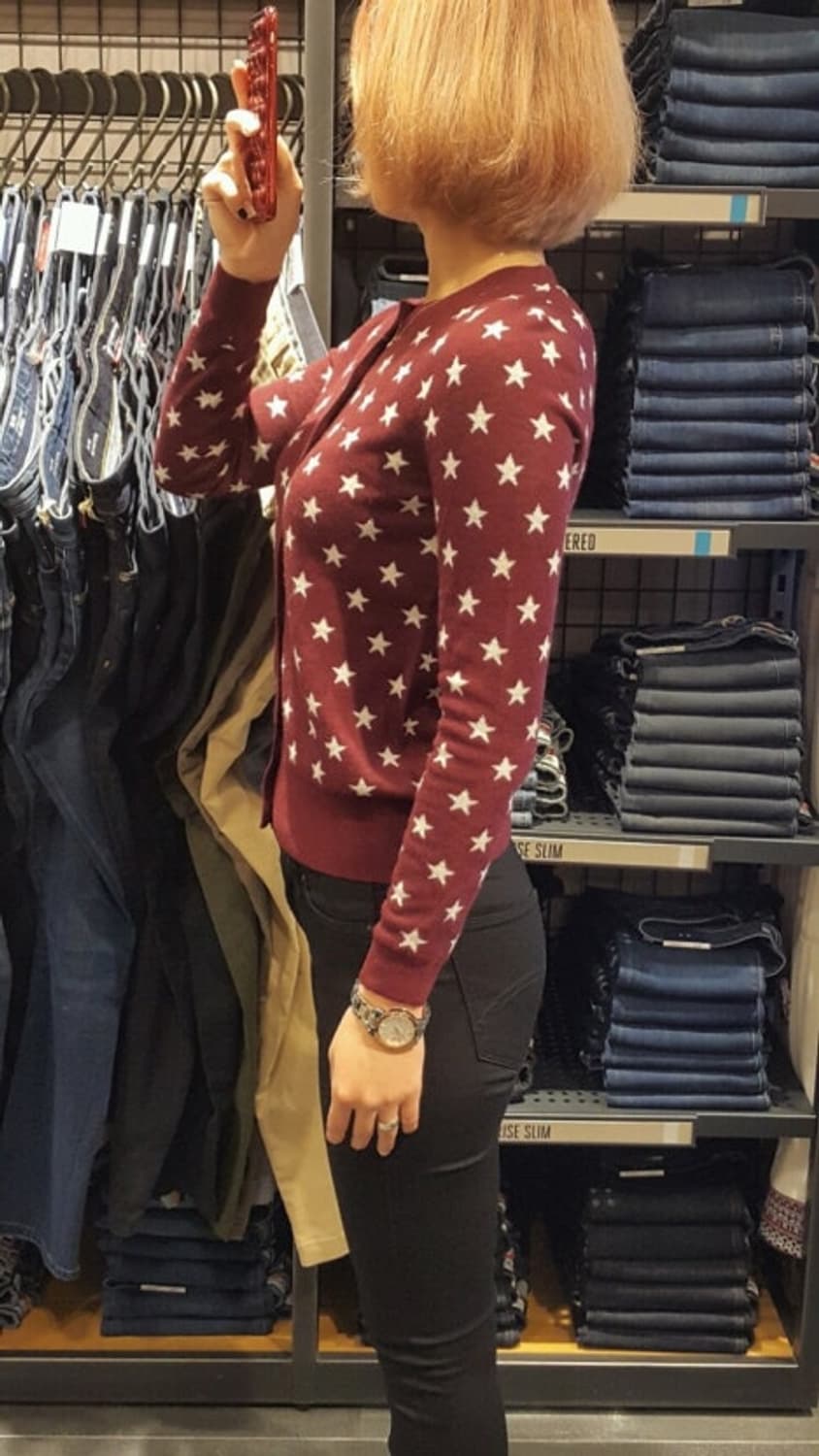 타미힐피거데님 별패턴 버건디 가디건 상품이미지10