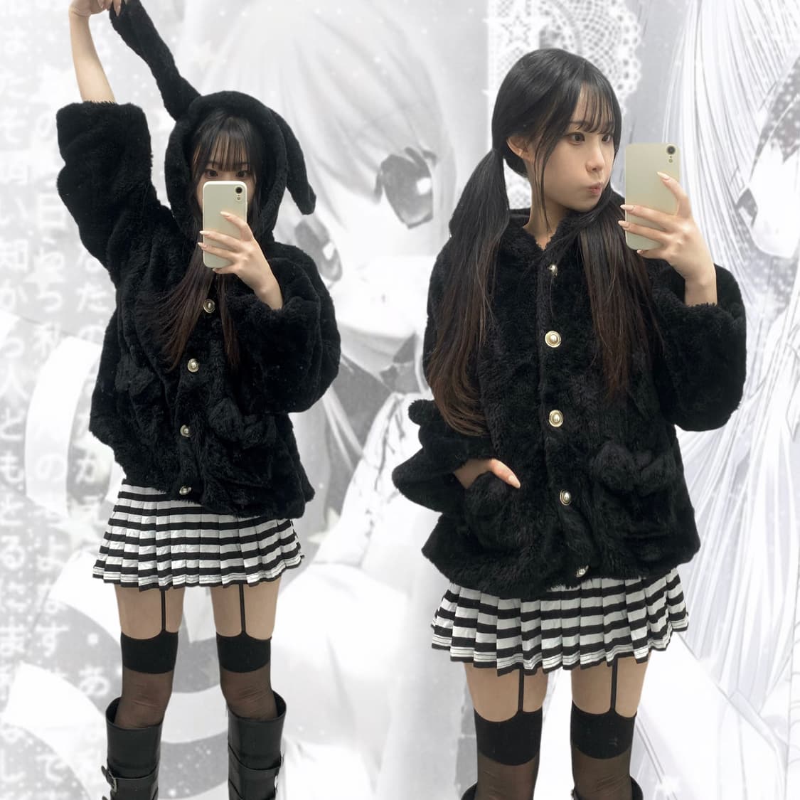 [D.F] 우사미미 리본 플러피 후드 가디건 상품이미지1