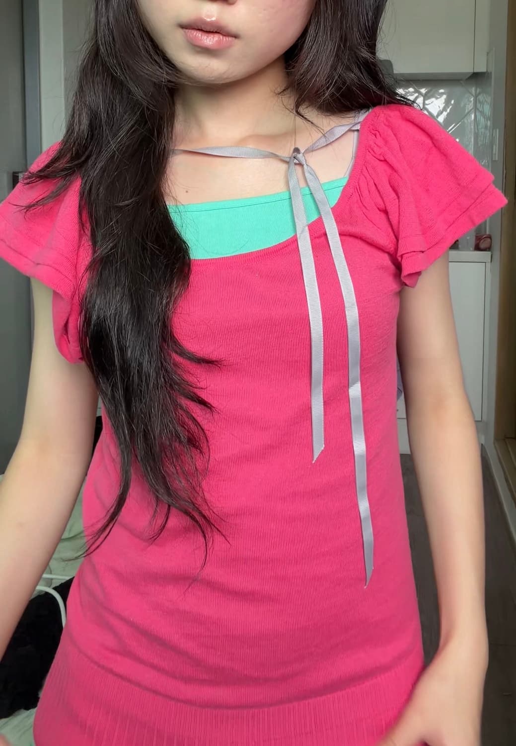 Ribbon ruffle knit top 상품이미지5