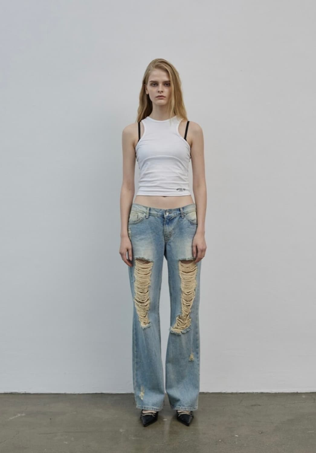 보헤미안서울 데미지 와이드 데님 팬츠 라이트블루 S 상품이미지1