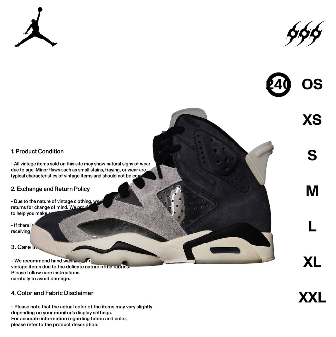 나이키 에어 조던 6 레트로 우먼스 테크 크롬 240사이즈 상품이미지1