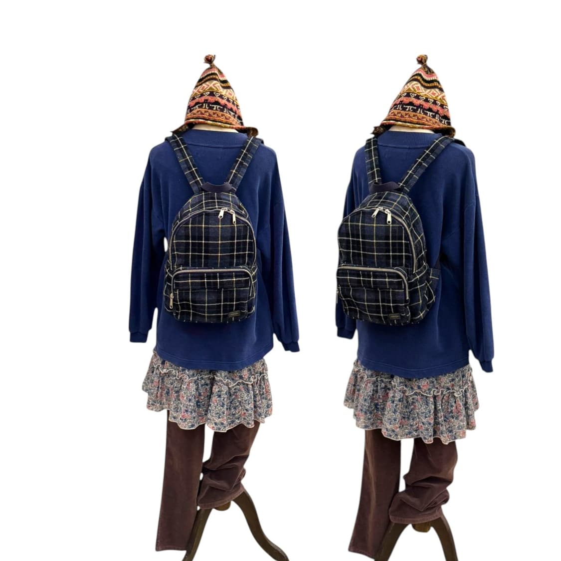 포터 헤드포터 레슨 타탄 체크 데이팩 백팩 네이비 (S) 상품이미지10