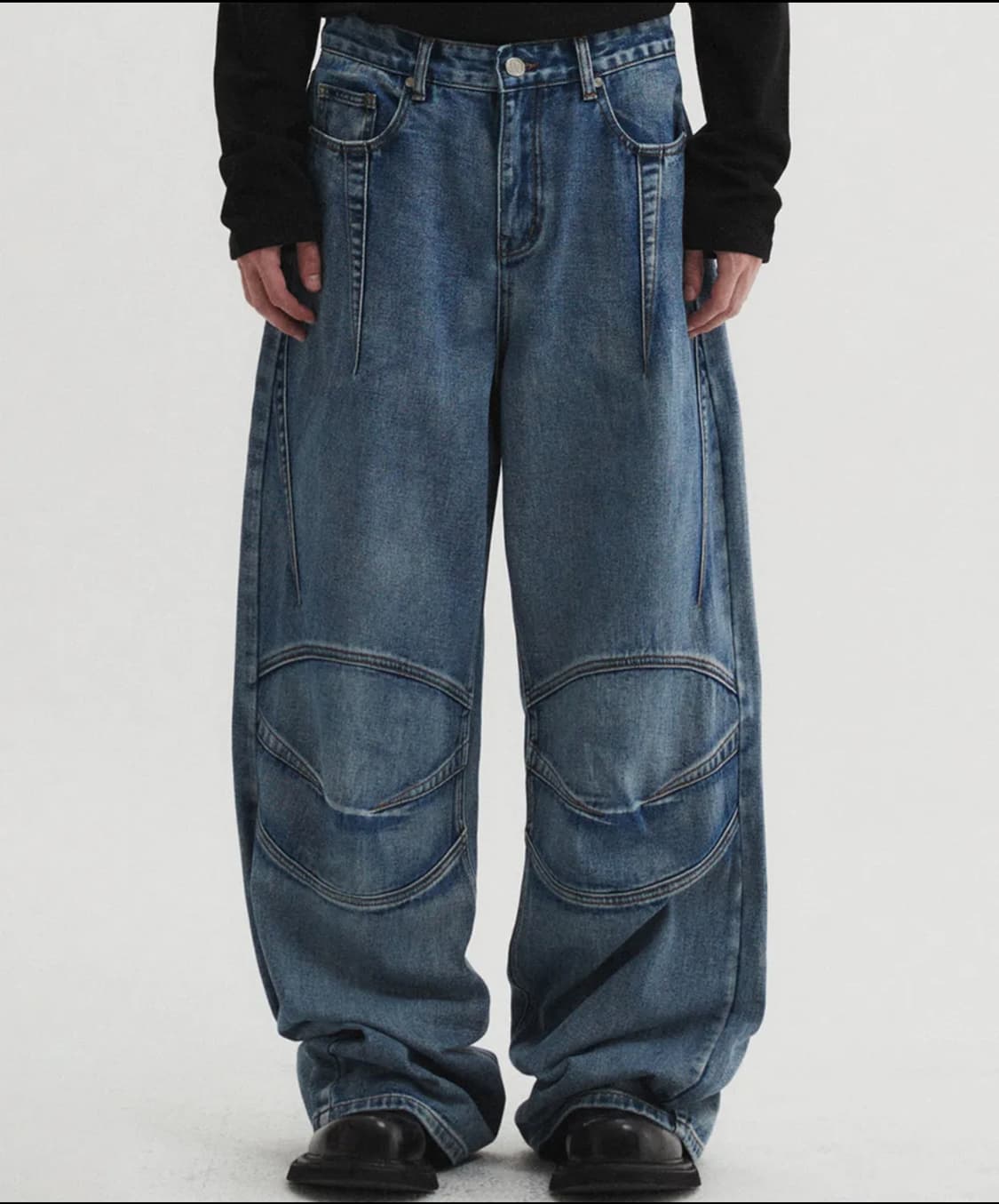 DNSR 멀티 다트 와이드 데님 팬츠 블루 상품이미지3