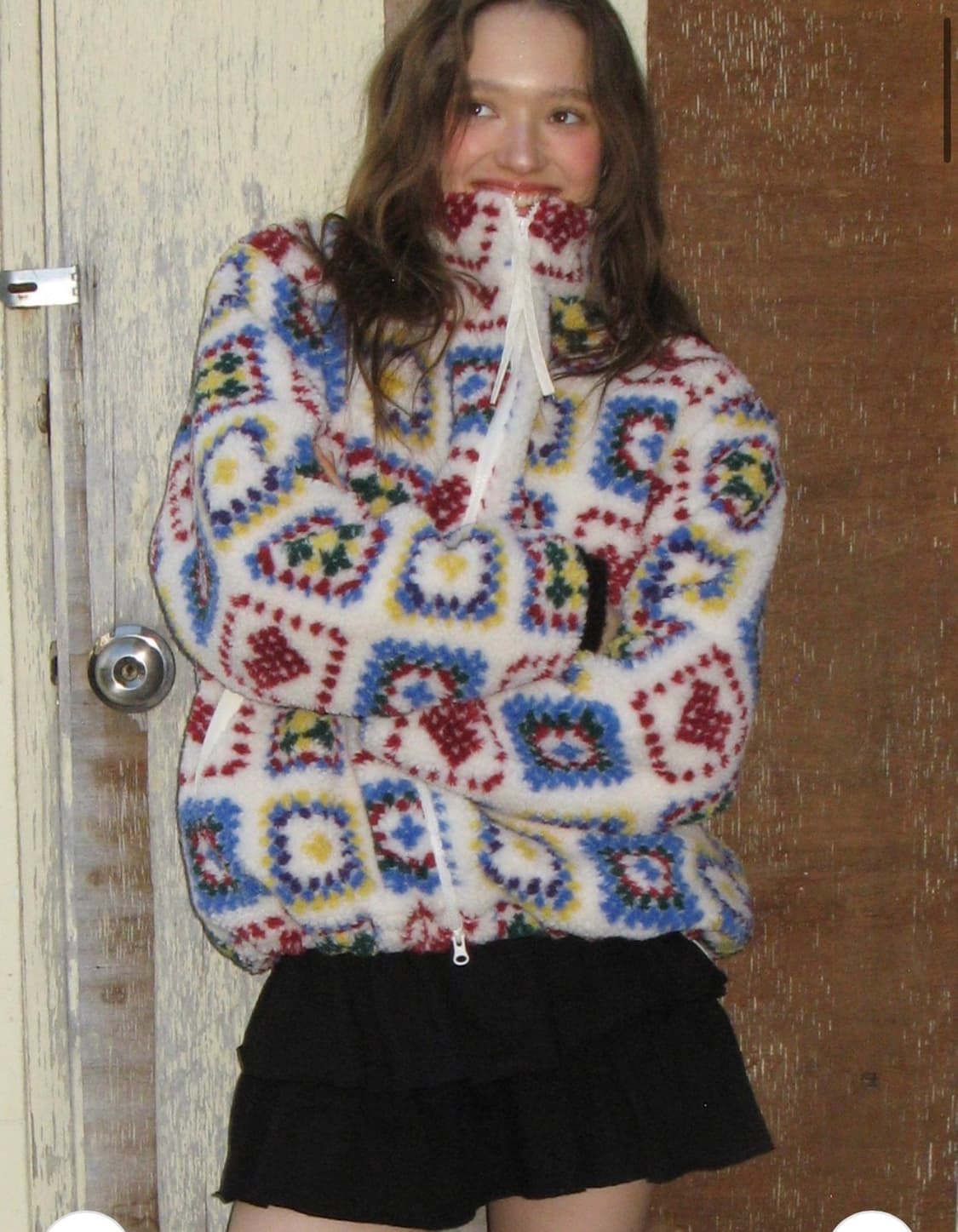 론론 하트 크로셰 패턴 후리스 상품이미지1