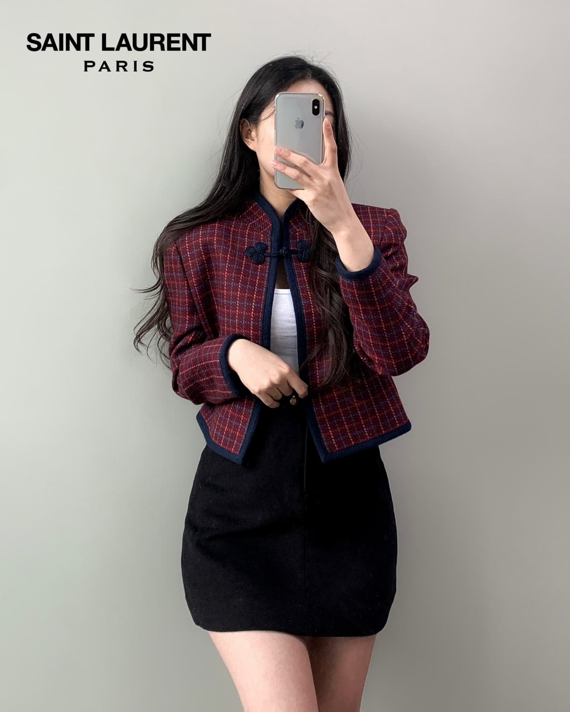 입생로랑 체크 트위드 차이나 자켓 상품이미지3