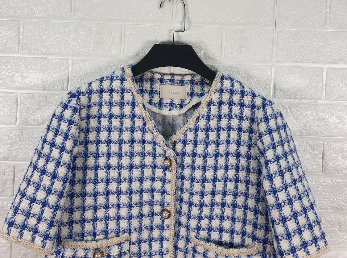 [F]JJ지고트 체크 트위드 반팔 자켓 상품이미지4