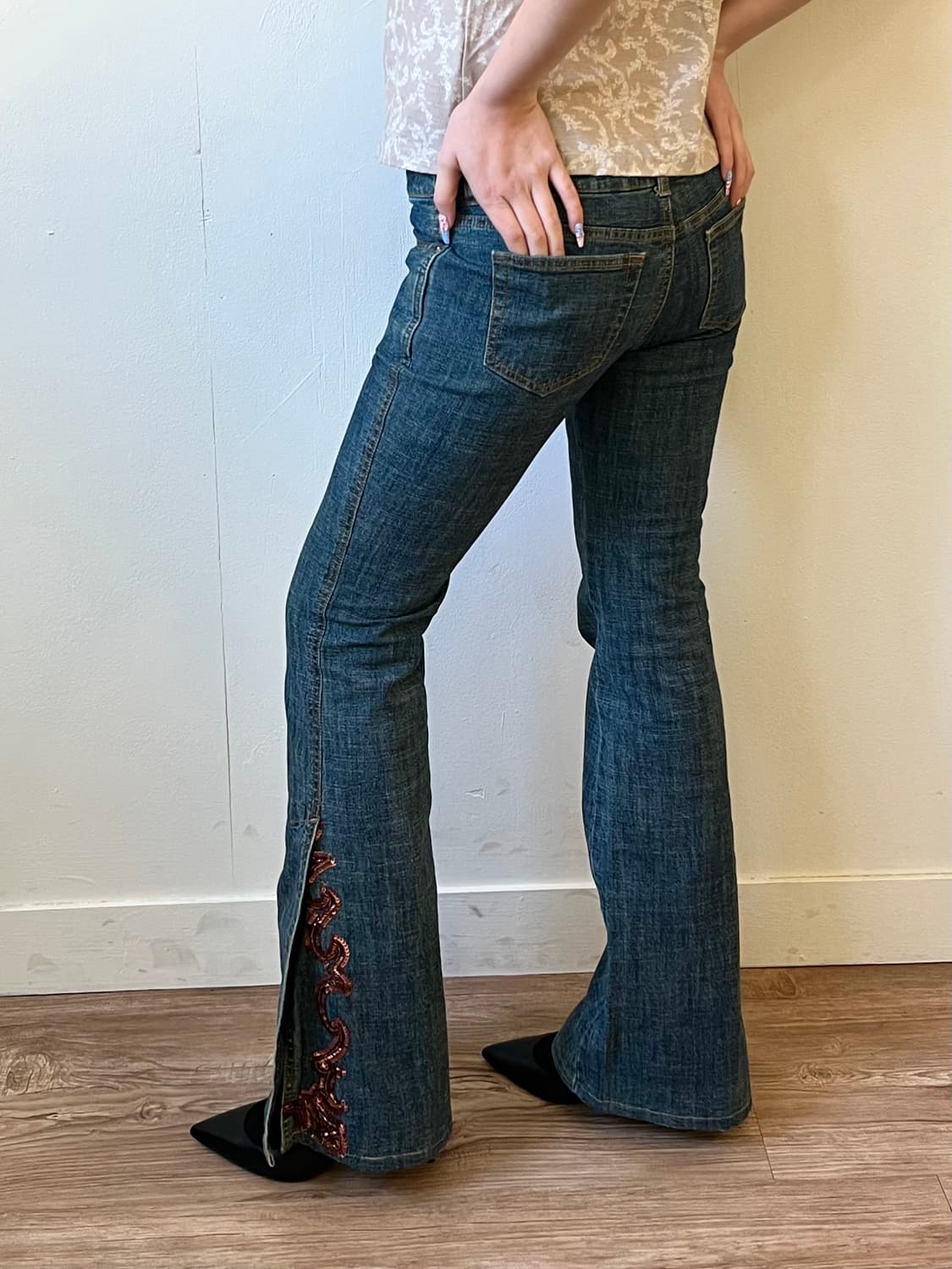 NOVESPAZIO 자수 트임 데님 진 상품이미지8