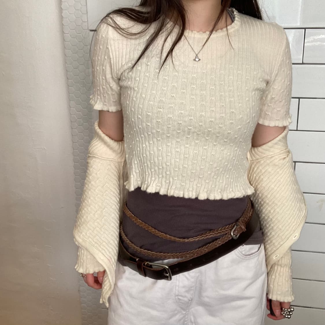 니트 반팔 가디건 세트 (아이보리) 상품이미지4