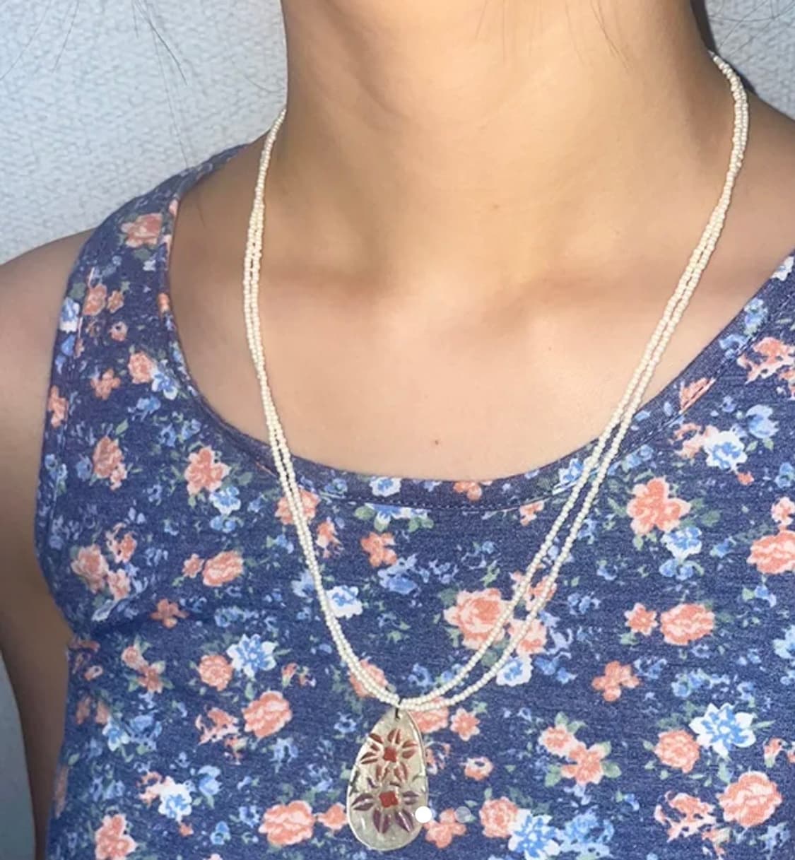 핸드메이드 꽃무늬 펜던트 비즈 목걸이 상품이미지2