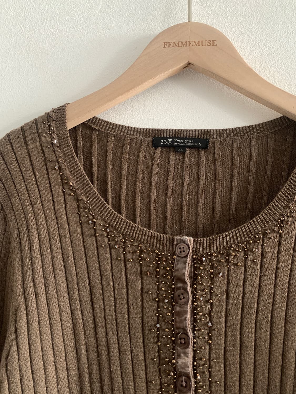 (Vintage)Beads Button Top(Brown) 상품이미지2