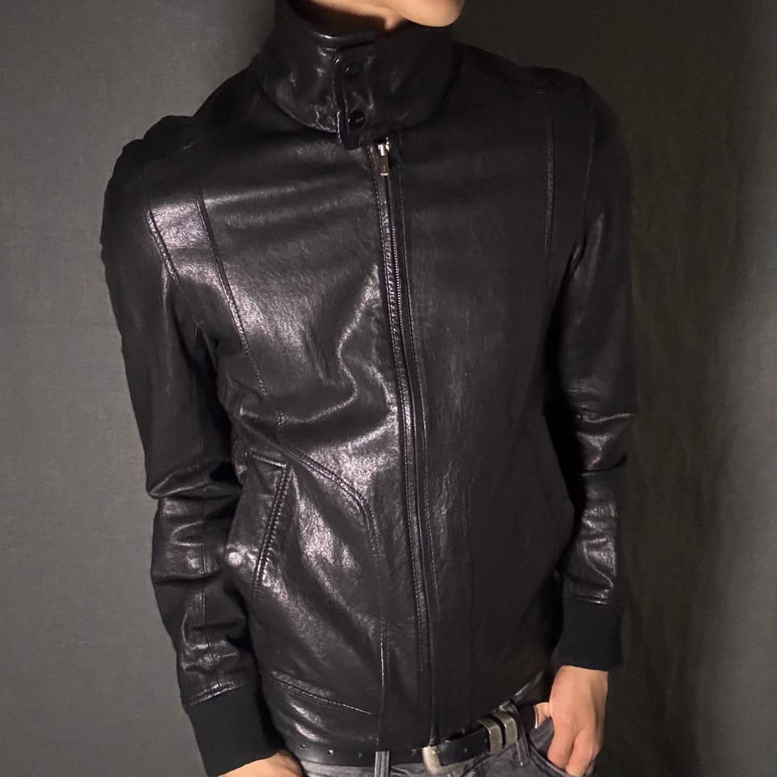 high neck slimfit lamb skin jacket 상품이미지4