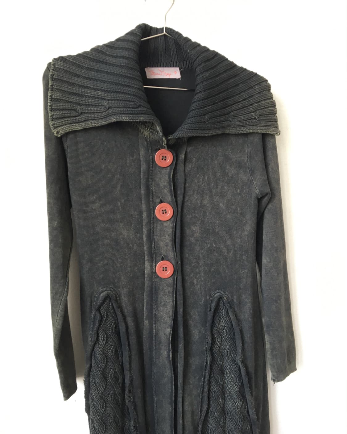 Cable pattern mixed wide collar knit car 상품이미지3