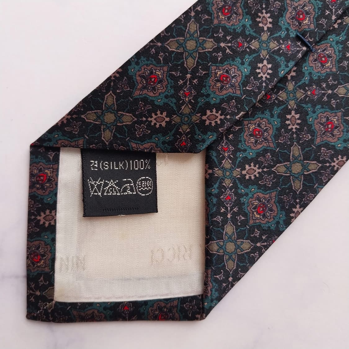 니나리치 블랙 그린 패턴 넥타이 8.2cm S~A+등급 K2441 상품이미지7