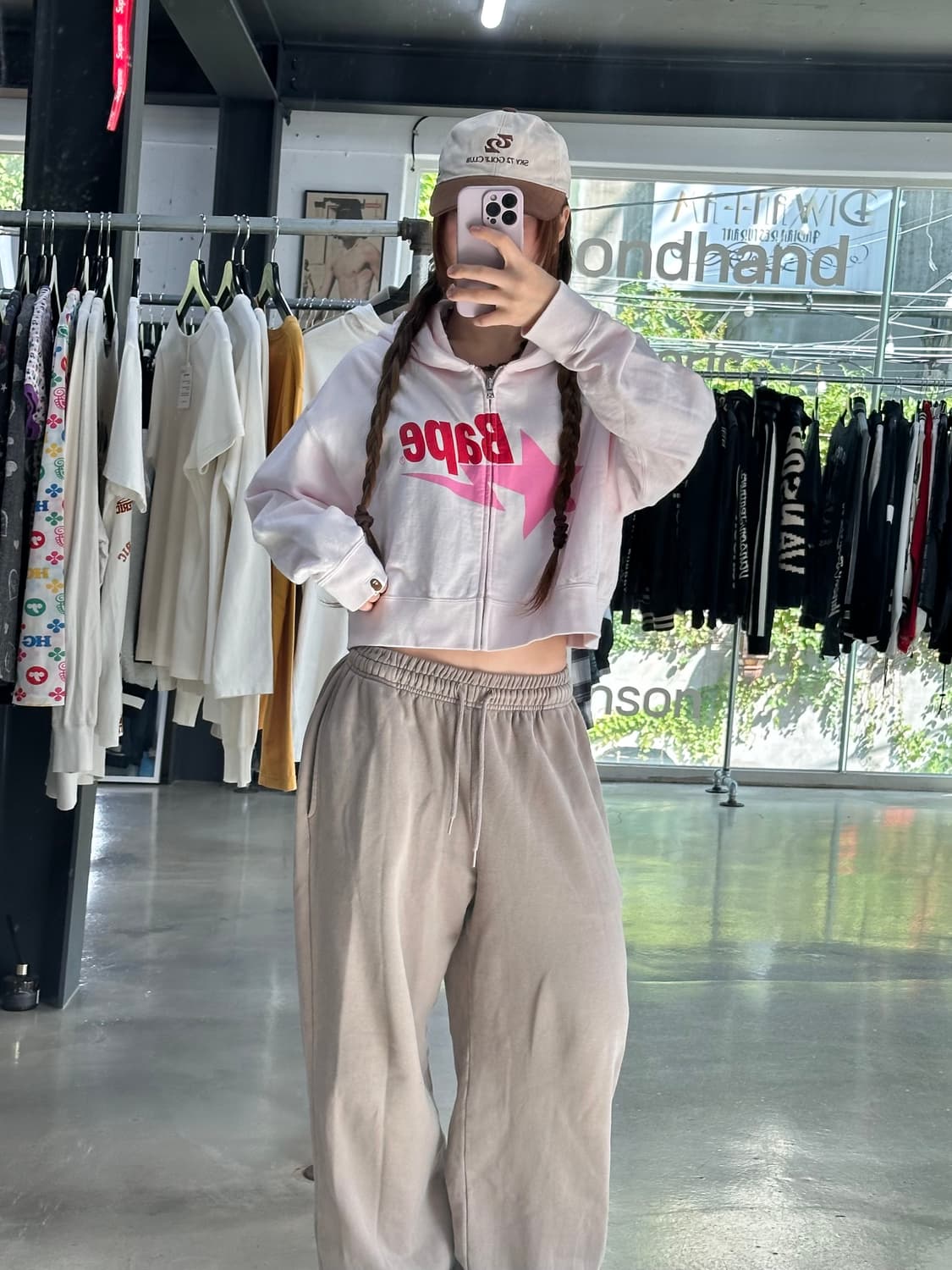 베이프 스타 크롭 핑크 후드집업 상품이미지3
