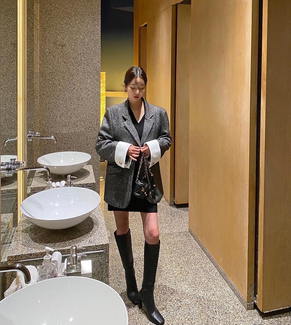 러브미우 포텐 커프스 자켓 시에 오르 헤링본 코트 상품이미지5