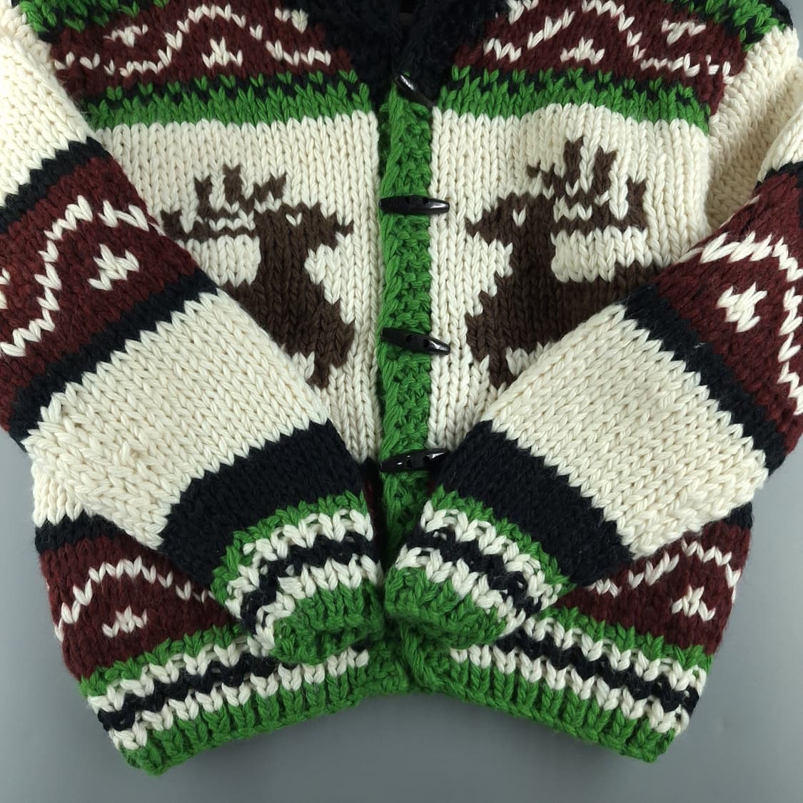 빈티지 아이보리 그린 멀티컬러 노르딕 패턴 숄카라 코위찬 니트 가디건 상품이미지5