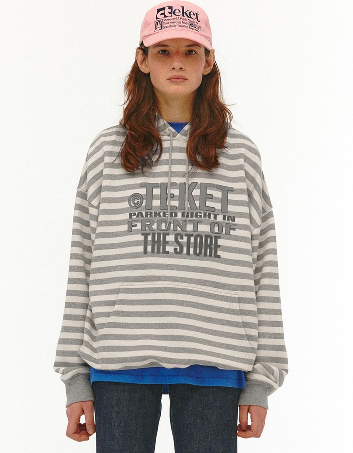 테켓 프론트 스트라이프 후디 멜란지 그레이 상품이미지3