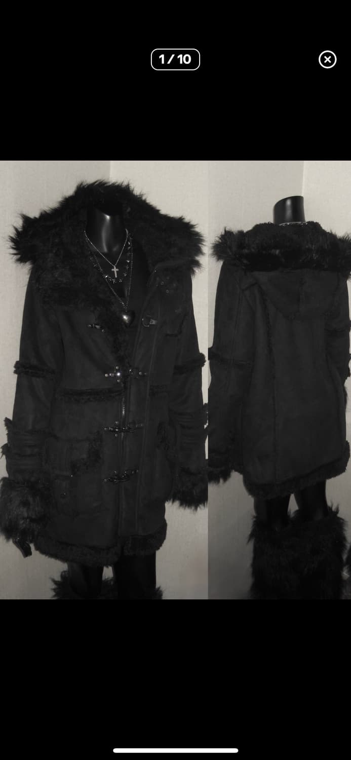 갸루 퍼 후드 코트 블랙 상품이미지1