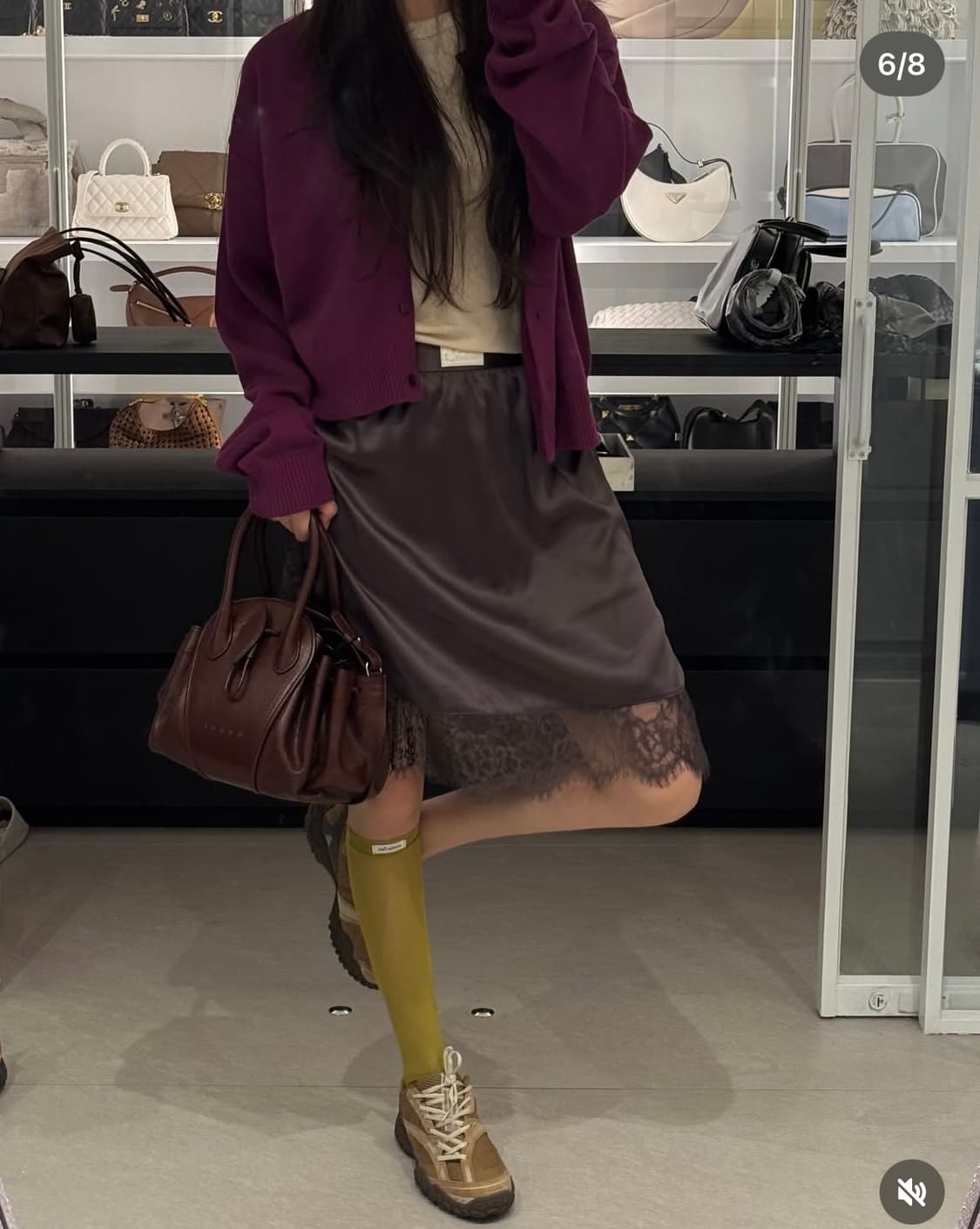 마르디메르크디 새틴 브라운 레이스 스커트 새상품 상품이미지1