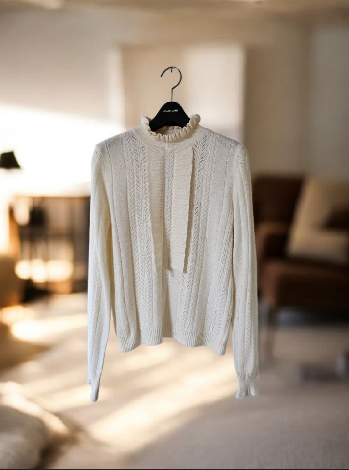 앳코너 아이보리 모크넥 프릴 장식 여성 니트 스웨터 S 상품이미지10