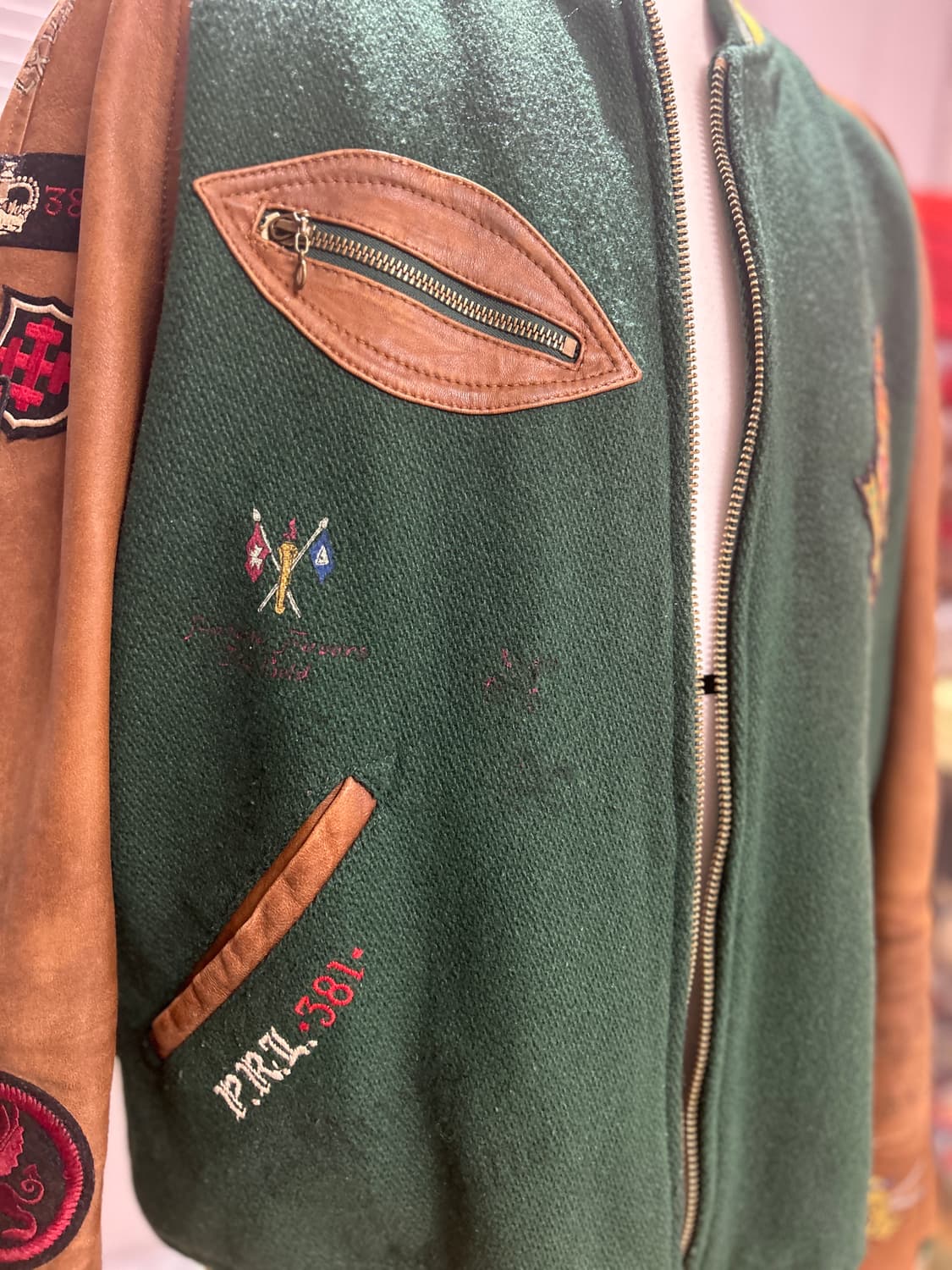 폴로 랄프로렌 올드보이 크루 울 레더믹스  바시티 자켓 XL 상품이미지2