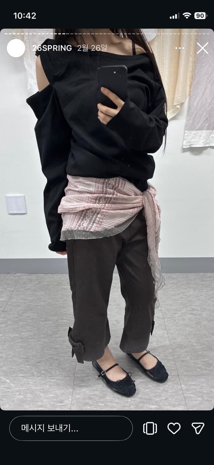 체메씨 보우 원숄더 롱슬리브 블랙 상품이미지3