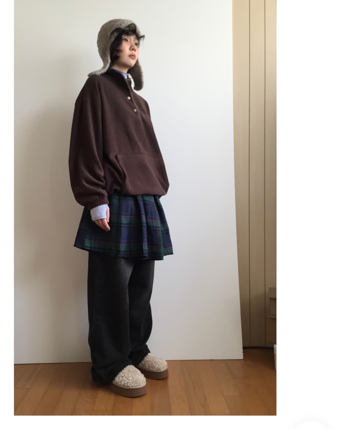 더기 플리스 아노락 맨투맨 브라운 상품이미지5