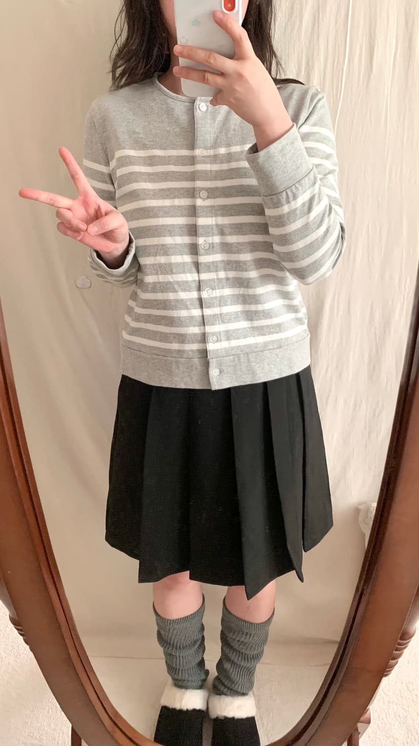 프레피 연그레이 스트라이프 가디건 상품이미지4