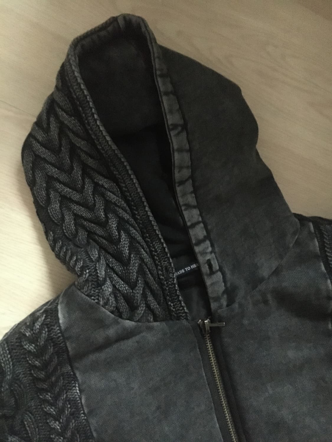 빈티지 케이블 니트 누빔 후드집업자켓 상품이미지2