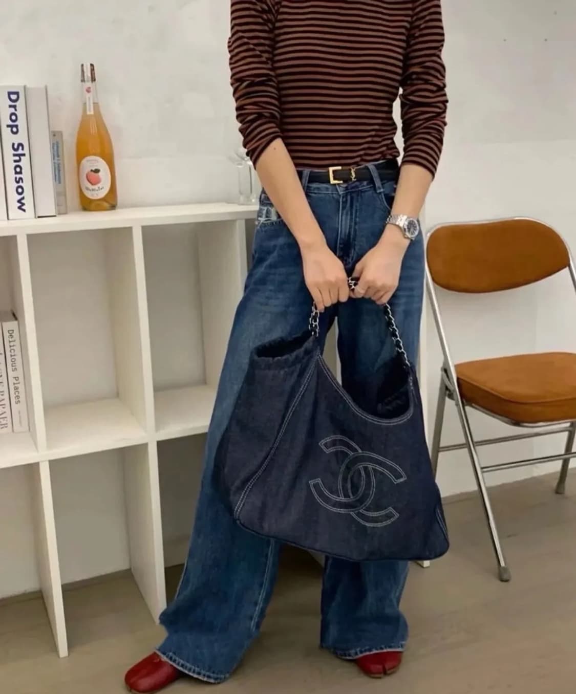 샤넬 CC로고 데님 체인 숄더백 흑청 상품이미지6