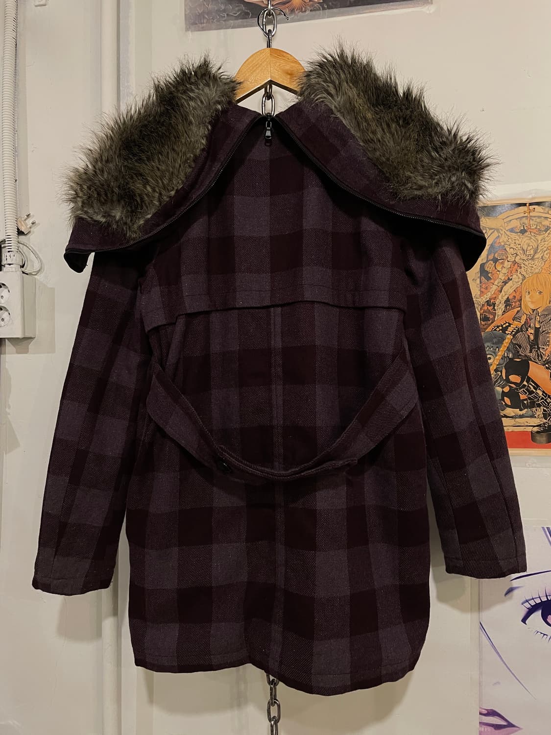 diesel 디젤 지퍼 후드 체크패턴 딥 퍼플 코트 상품이미지6