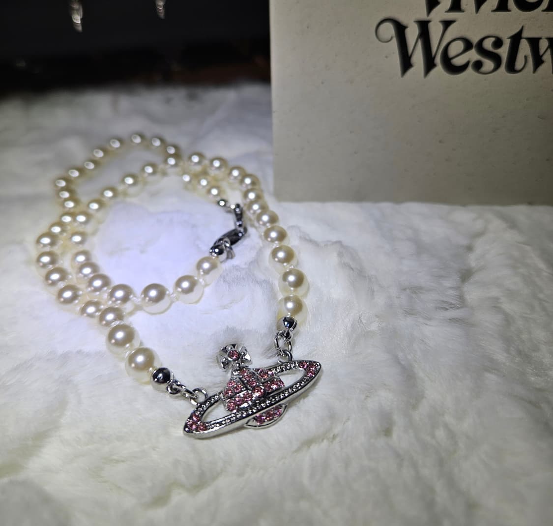 비비안웨스트우드 미니 바스 릴리프 진주 초커 목걸이 핑크 상품이미지1